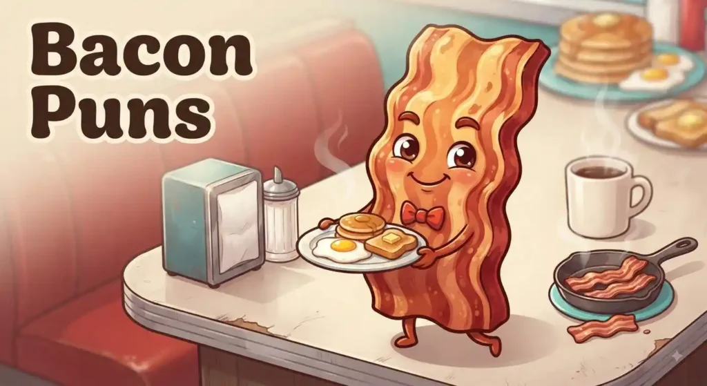 Funny bacon character at diner