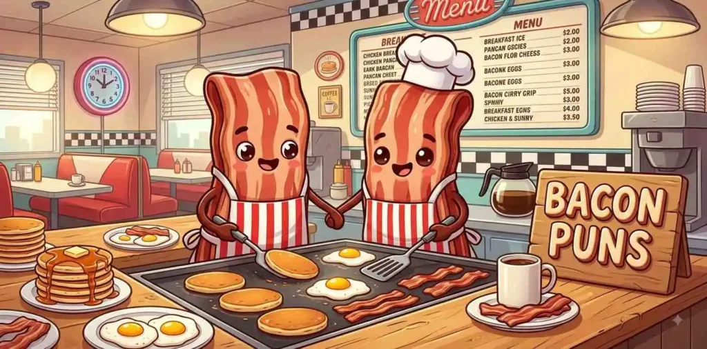 Funny bacon mascot breakfast scene