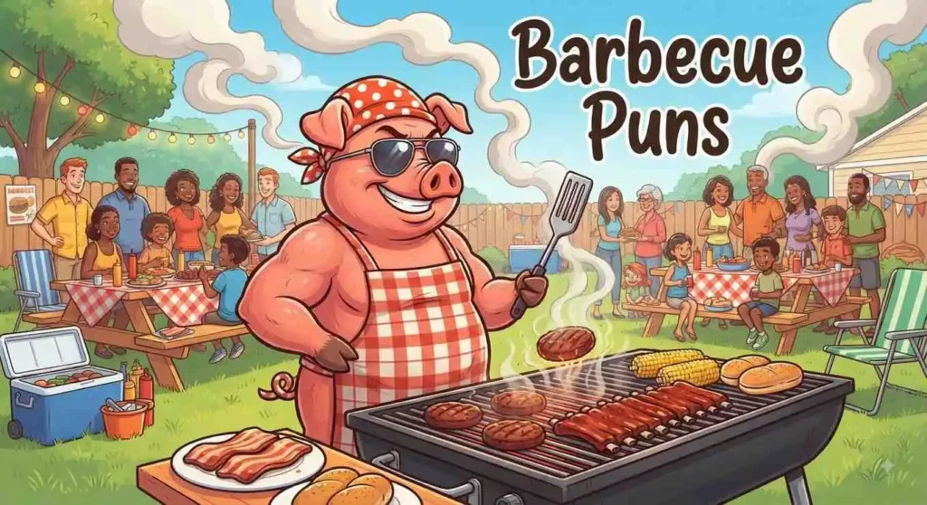 Funny pig grilling barbecue