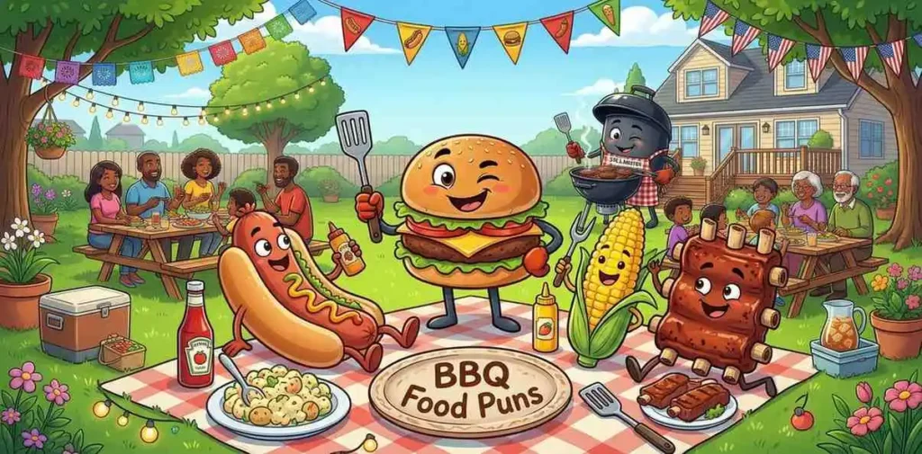 BBQ food characters having fun