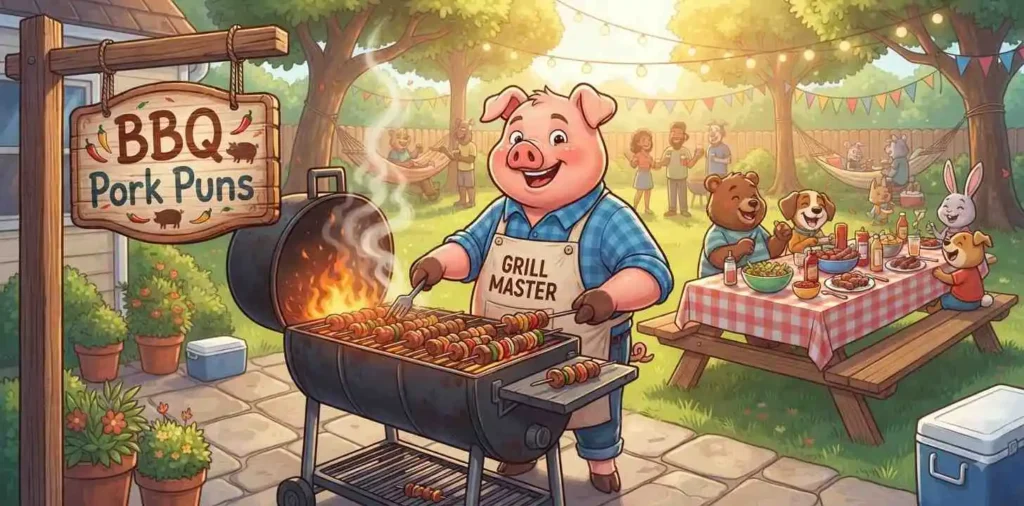 Pig grilling BBQ pork outdoors