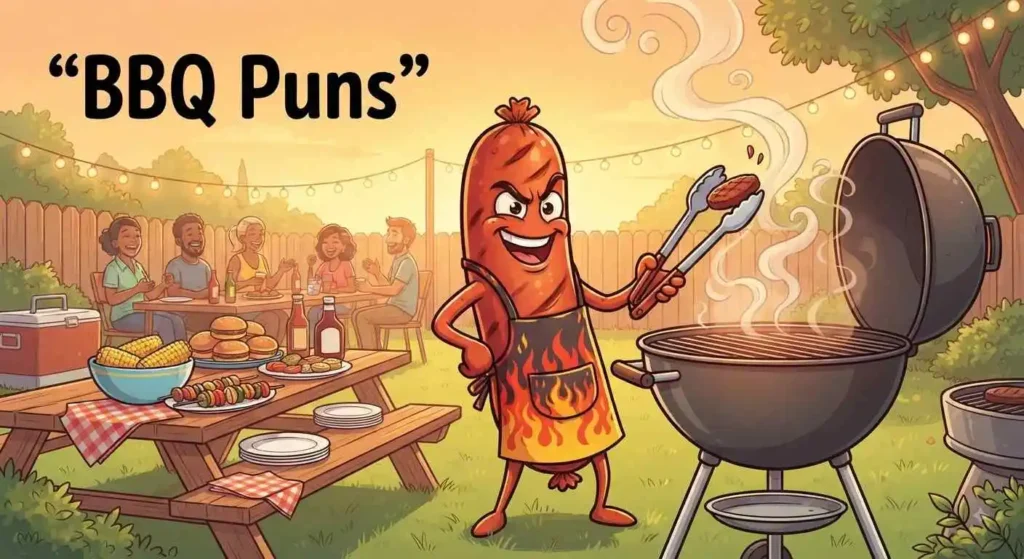 Funny BBQ at backyard grill