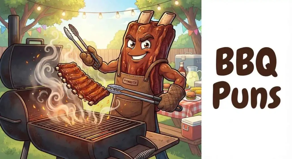 Funny BBQ chef grilling meat