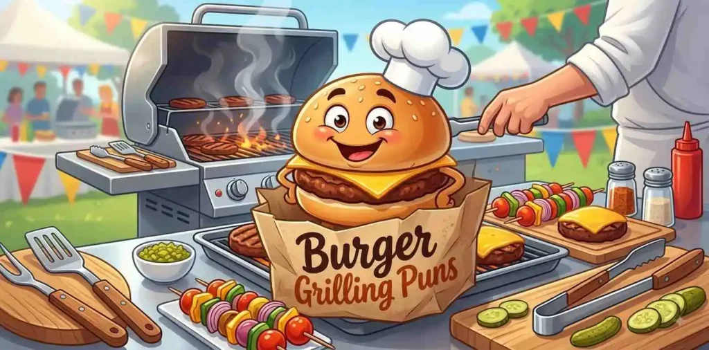 Funny burger on grill