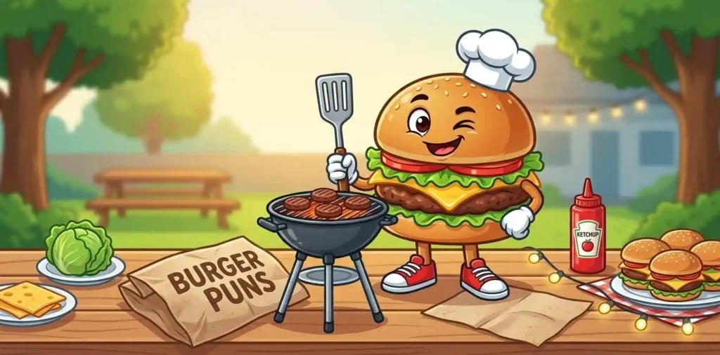 Funny burger cookout character