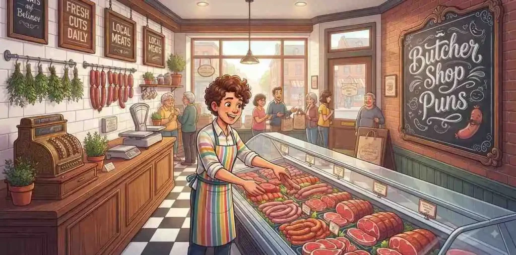 Butcher shop with funny theme