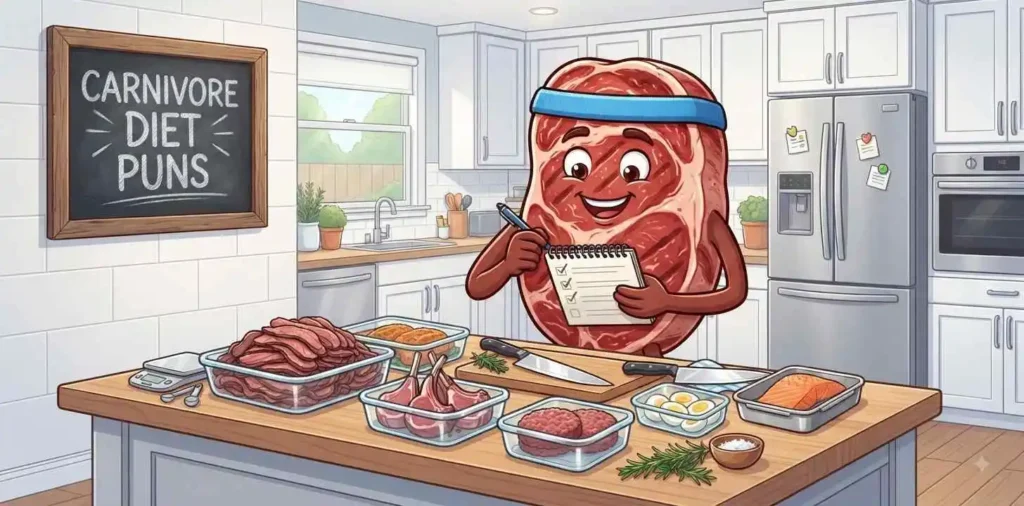 Meat character with diet theme