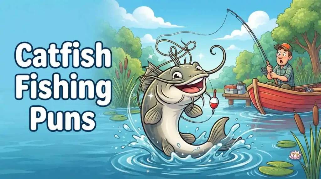Funny catfish fishing scene
