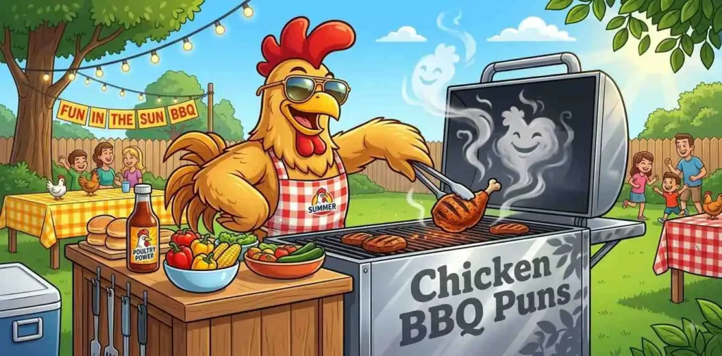 Funny chicken BBQ scene