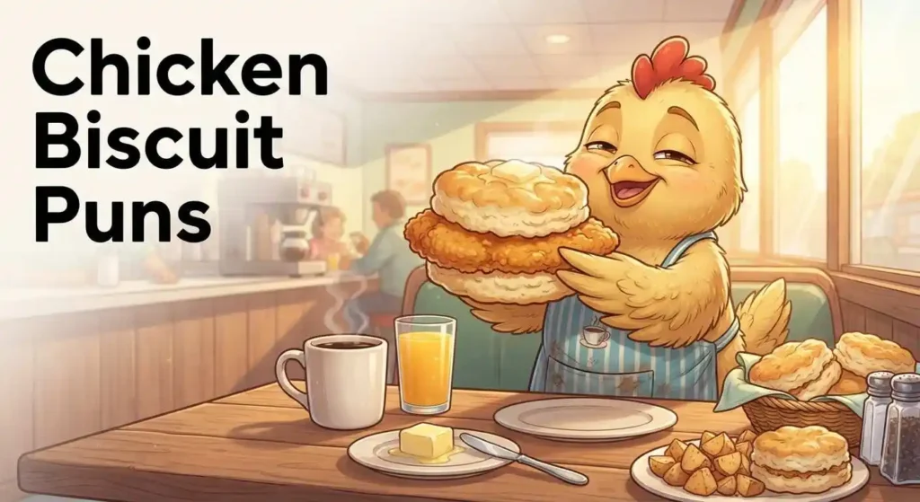 Funny chicken with breakfast biscuit
