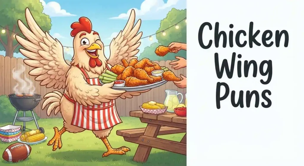 Funny chicken serving wings