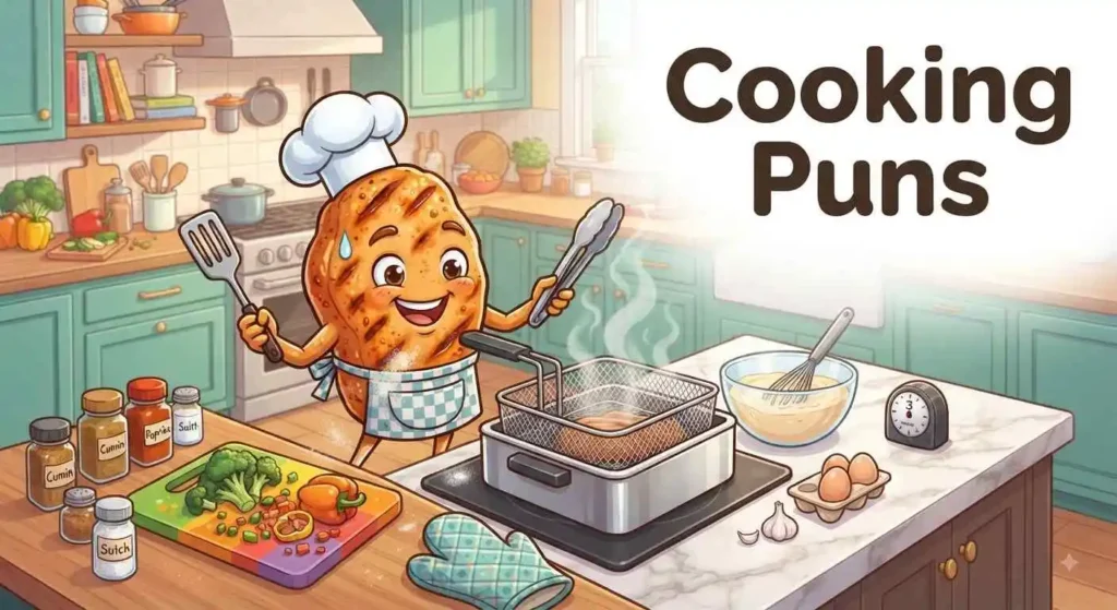 Funny chef cooking with air fryer