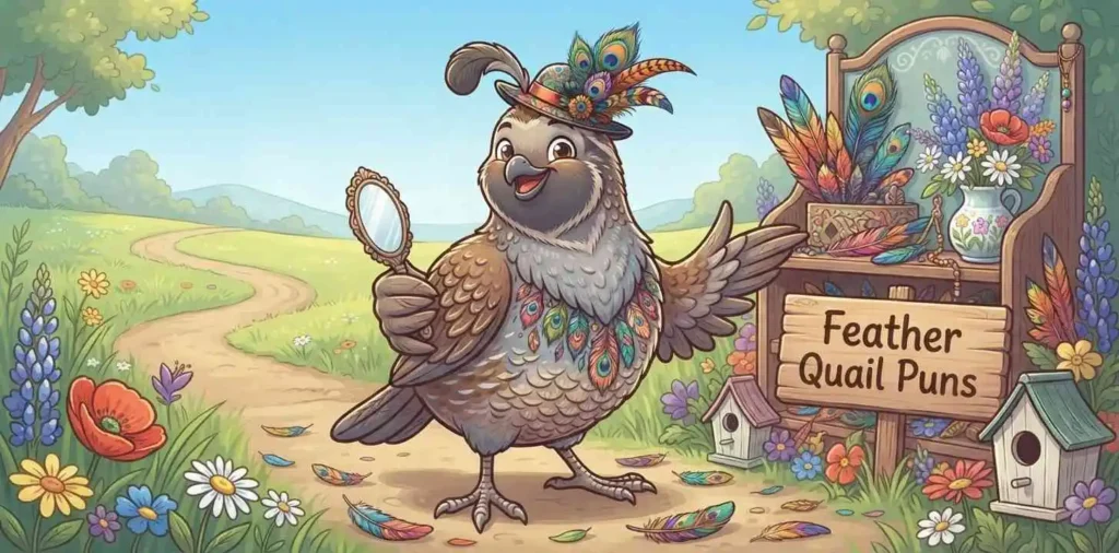 Colorful quail with feathers