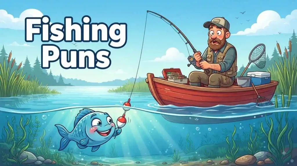 Funny fish fishing scene