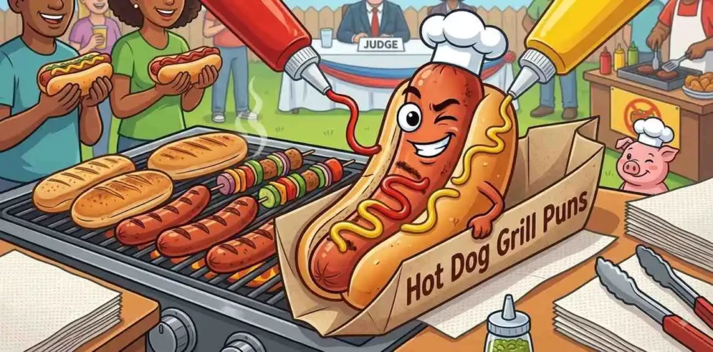 Funny hot dog grilling