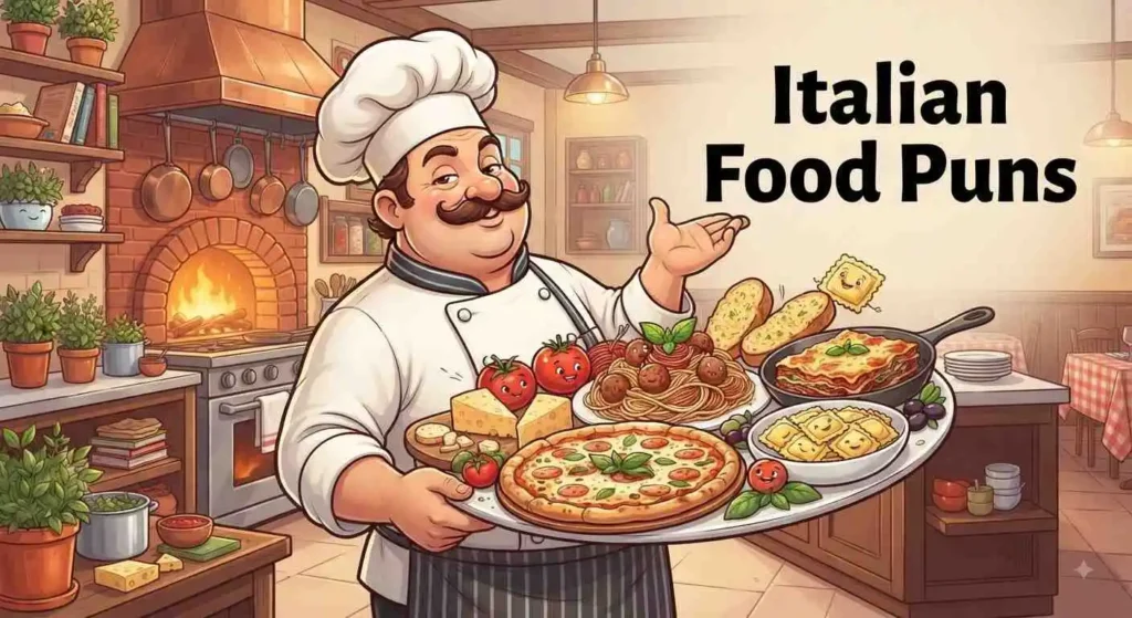 Funny Italian chef with food