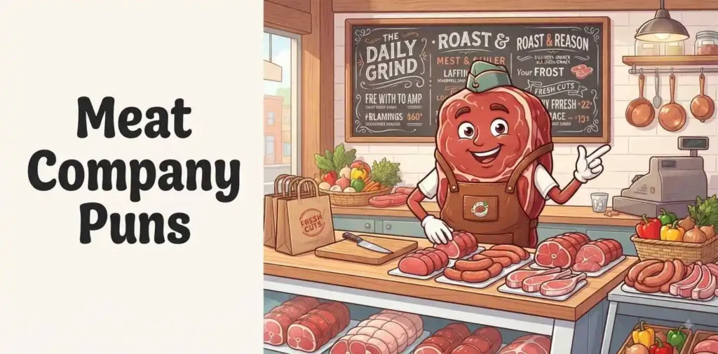 Funny butcher running meat company