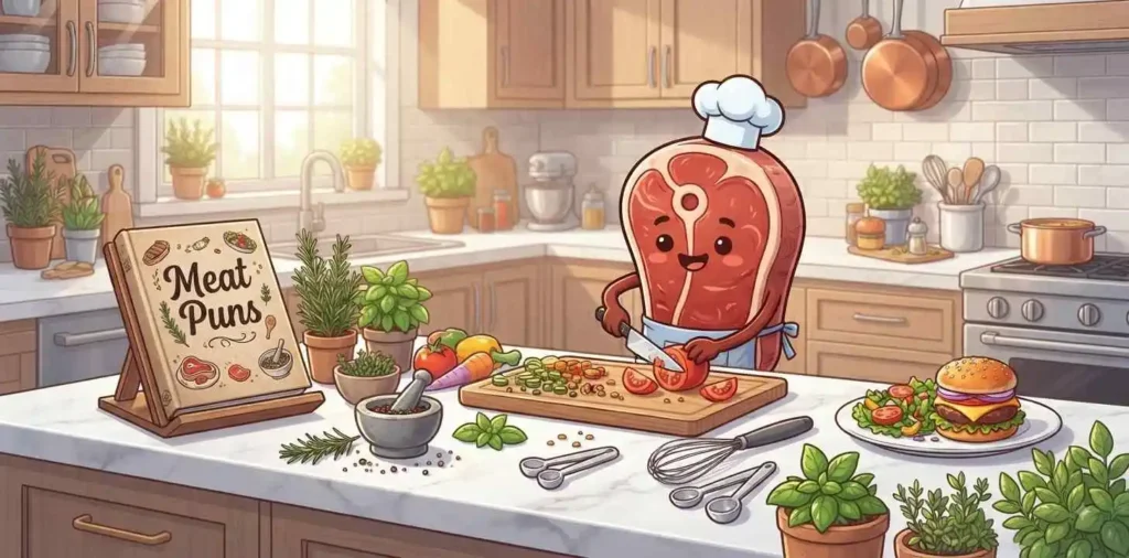 Funny meat with food theme