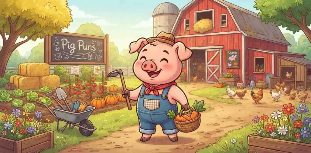 Cute pig farm scene