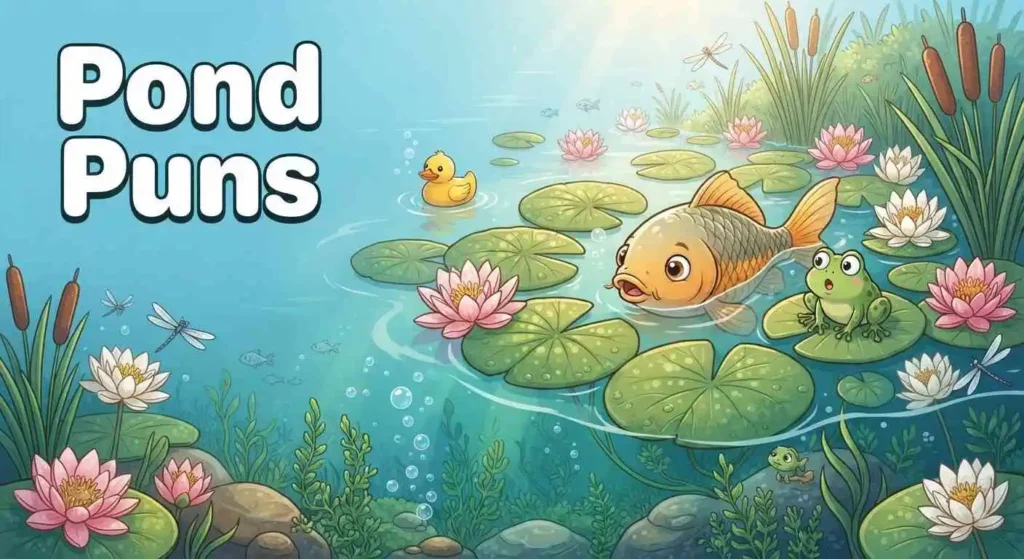 Funny cartoon carp in pond