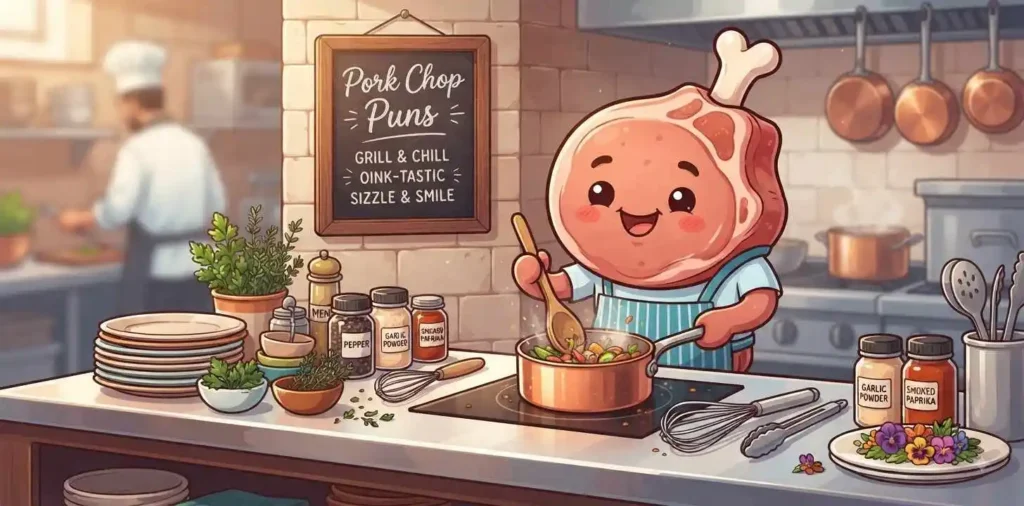 Pork chop character with funny theme