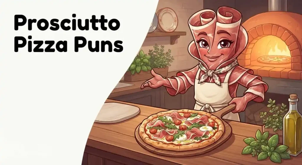 Funny prosciutto pizza character
