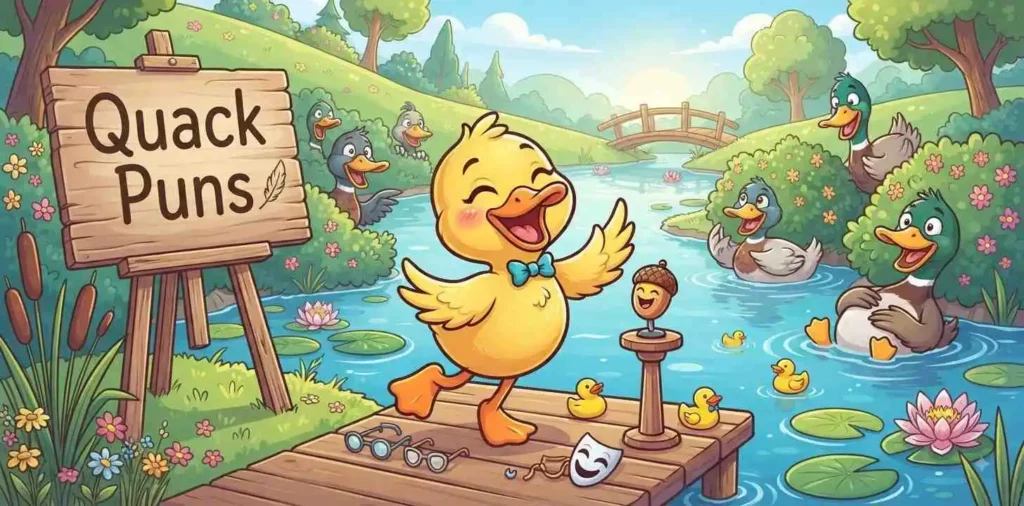 Funny duck making quack jokes