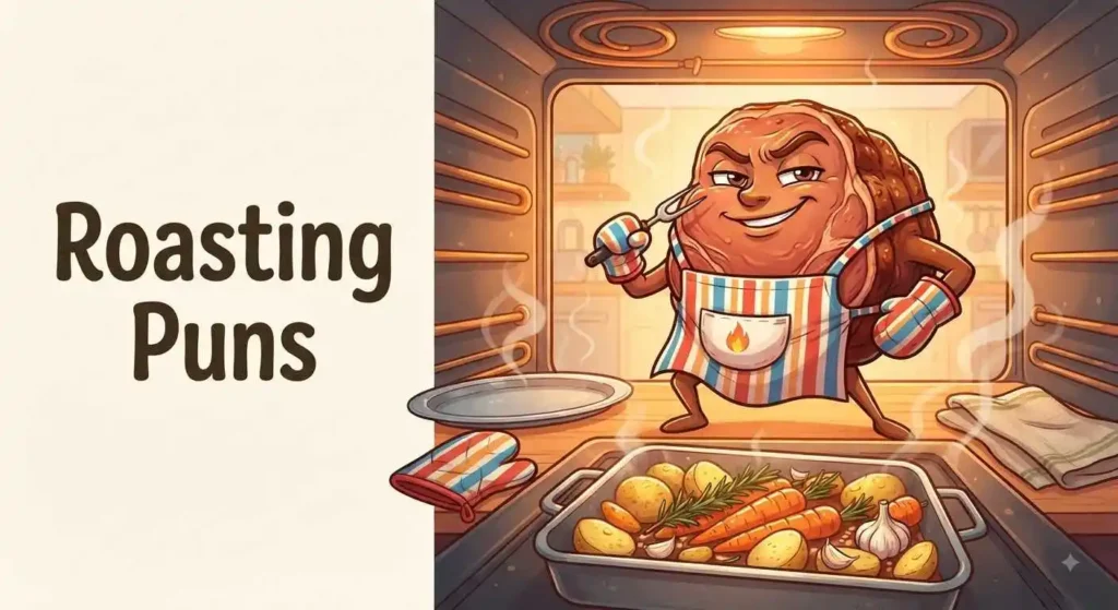 Funny roast cooking in oven