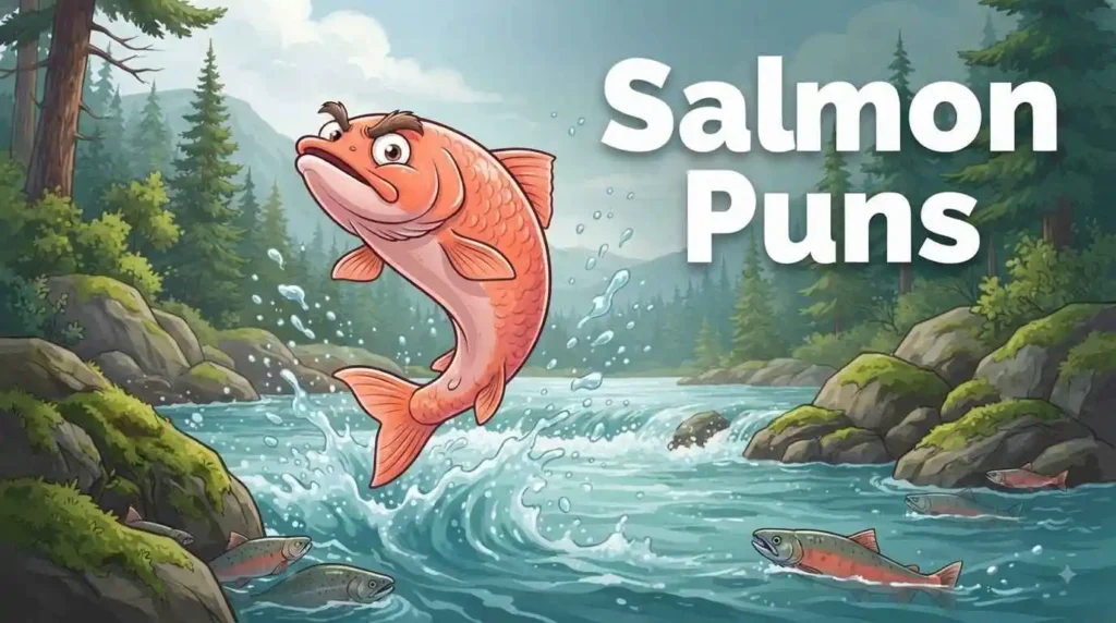 Funny salmon jumping upstream