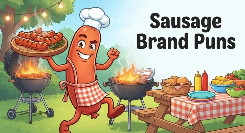Funny sausage chef at barbecue