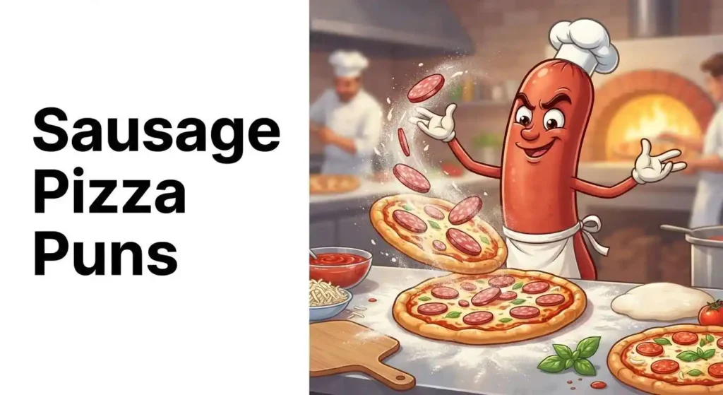 Funny sausage making pizza