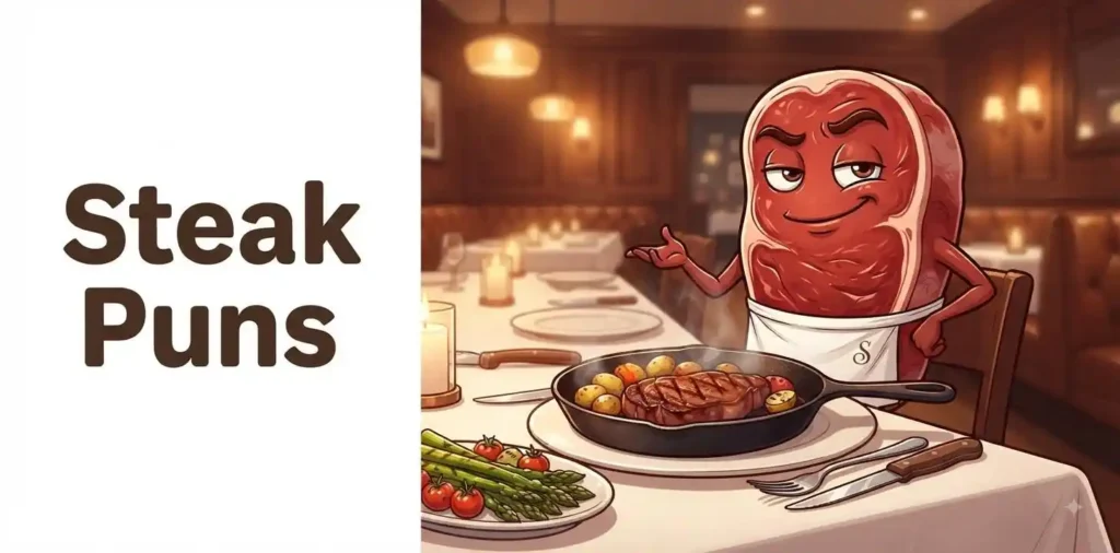 Funny steak enjoying dinner