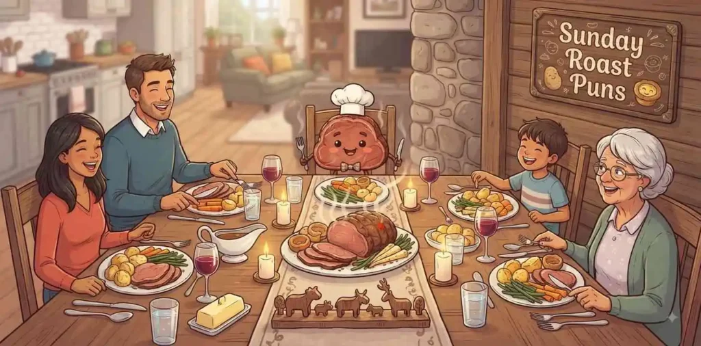 Family enjoying roast dinner