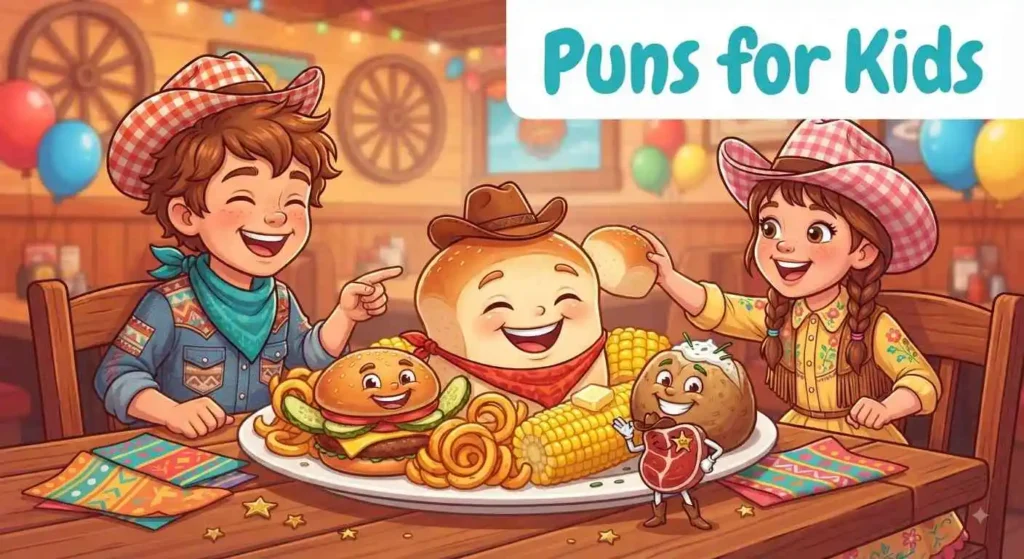 Kids enjoying funny cowboy dinner
