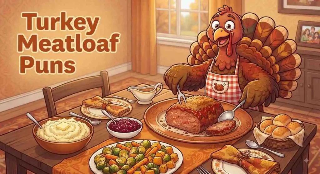 Funny turkey serving meatloaf dinner