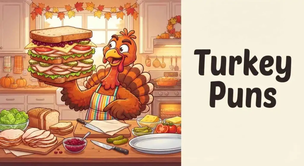 Funny turkey making sandwich