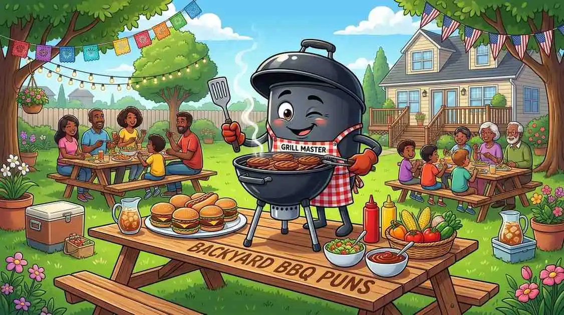 Funny backyard BBQ party scene