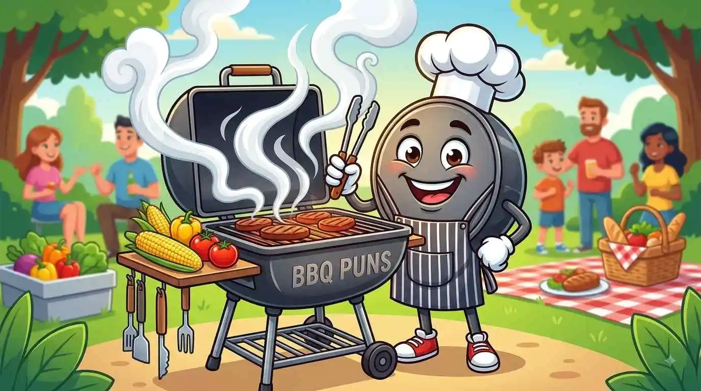 Funny BBQ with grill and friends