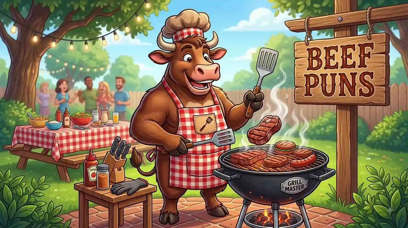 Funny beef BBQ celebration scene