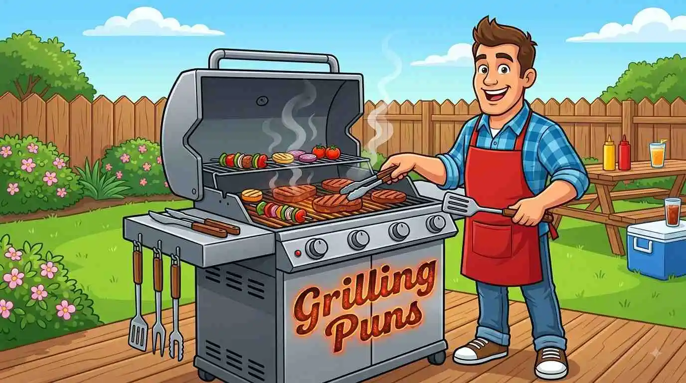Funny grill master cooking outdoors
