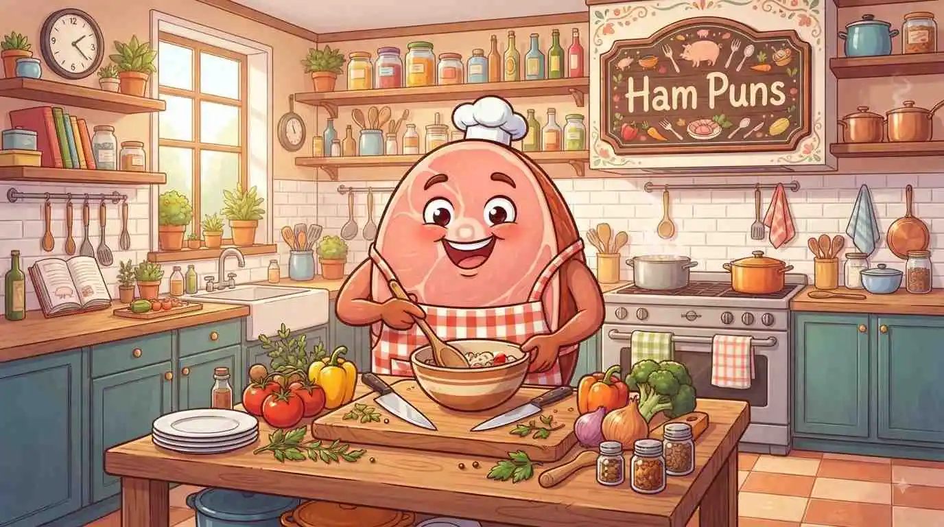 Funny ham character smiling