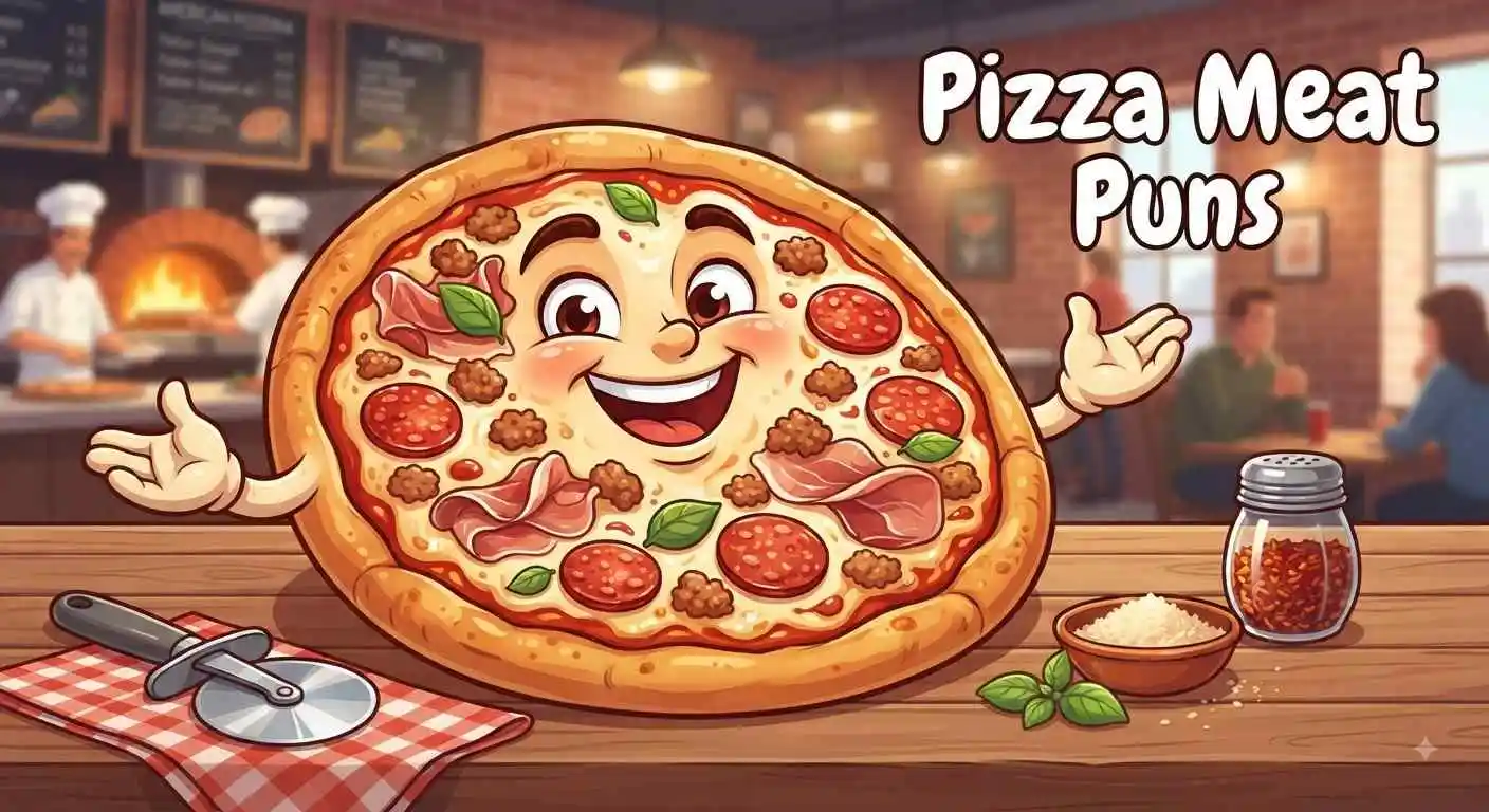 Funny pizza with meat toppings