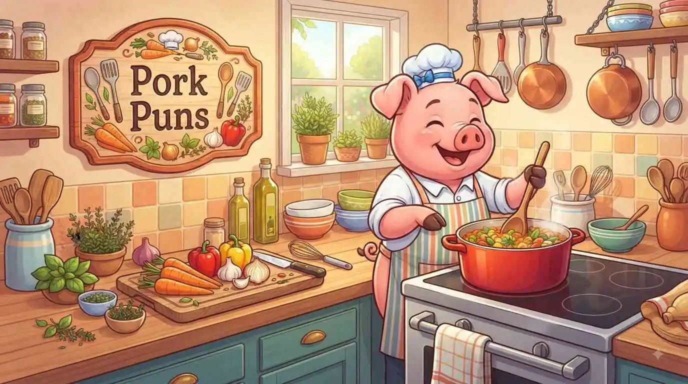 Funny pork with playful food theme