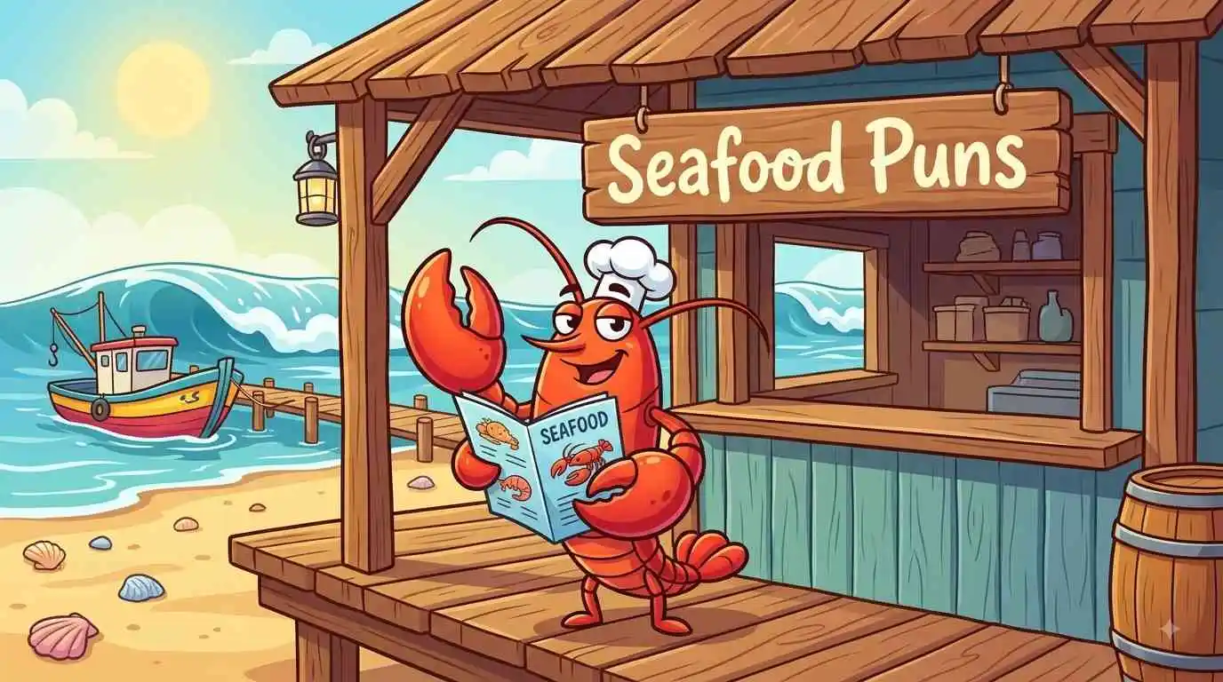 Funny seafood with lobster characters