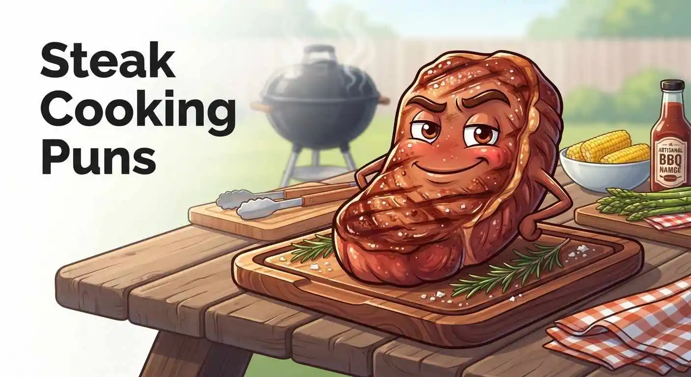 Funny steak on grill