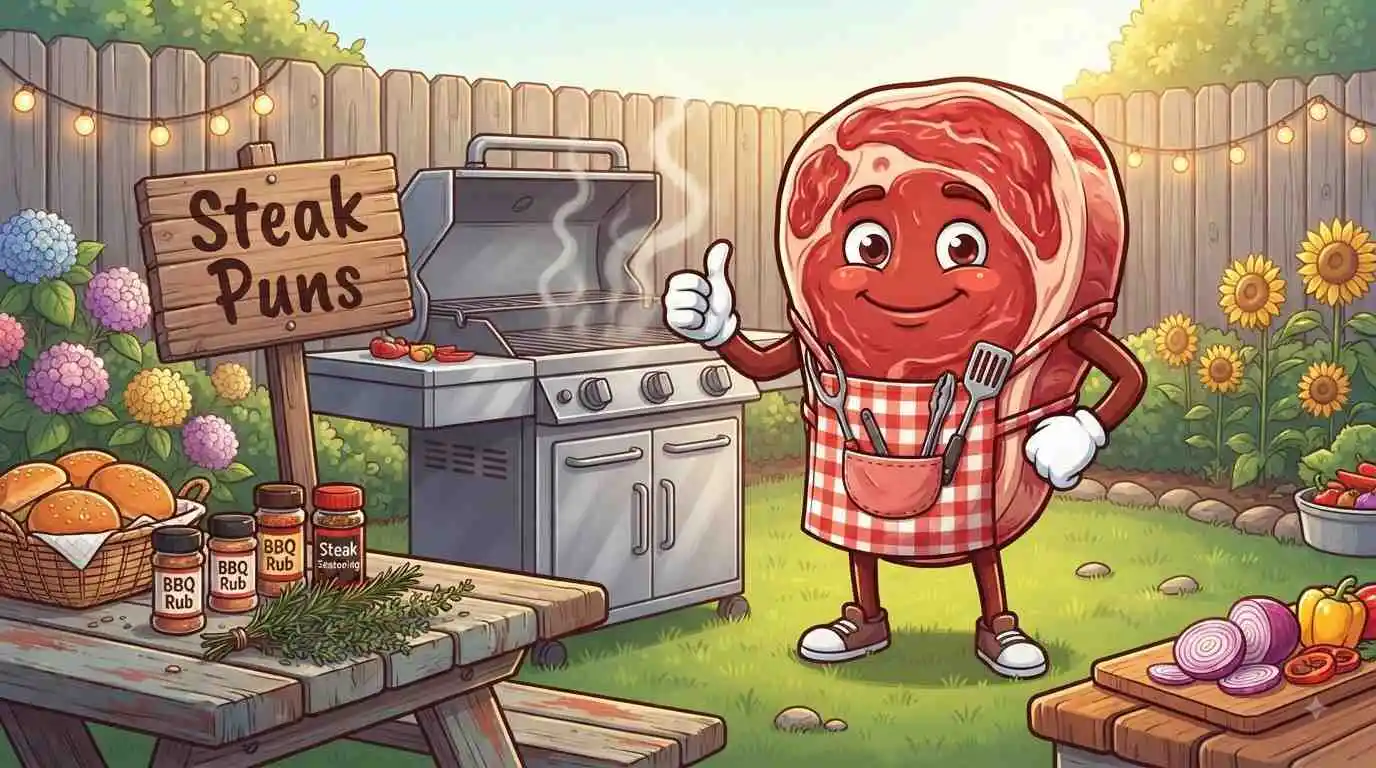 Funny steak with grill theme
