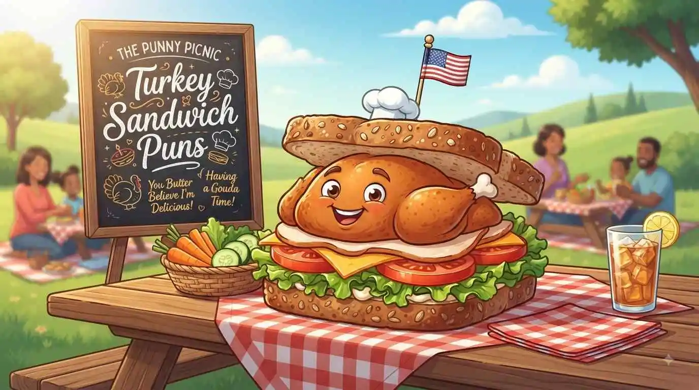 Funny turkey sandwich with playful design